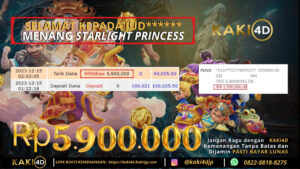 Bukti Kemenangan Member KAKI4D di STARLIGHT PRINCESS Rp 5Juta Tanggal 15 Des 2023