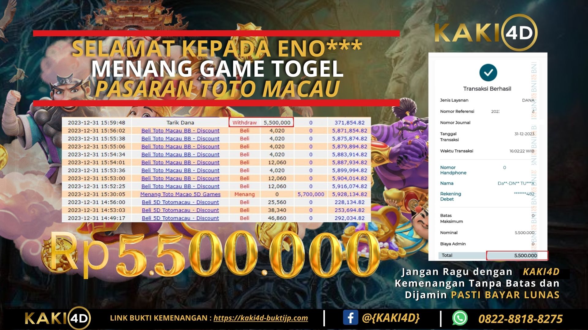 BUKTI KEMENANGAN MEMBER DI KAKI4D